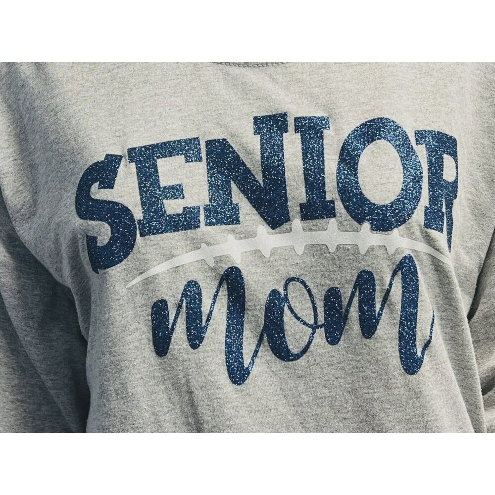 Senior Mom Football T-Shirt~Size Large~ Grey/Royal Blue Long Sleeve Top ~ L9 10 - Picture 3 of 7